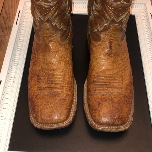 Tony Lama Smooth Ostrich Cowboy Boots - Square Toe - Picture 4 of 8
